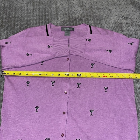 SML Design 3/4 Sleeve Button Down Sweater with Martini Glass Embroidered Design. - Picture 4 of 10